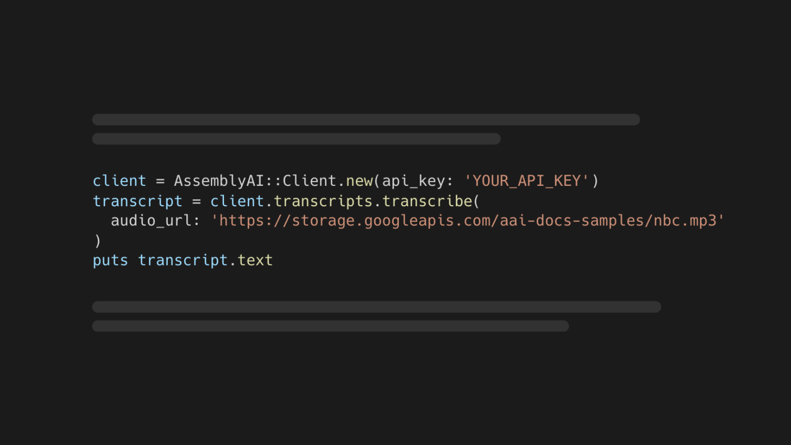 Ruby code to transcribe an audio file using the Ruby SDK