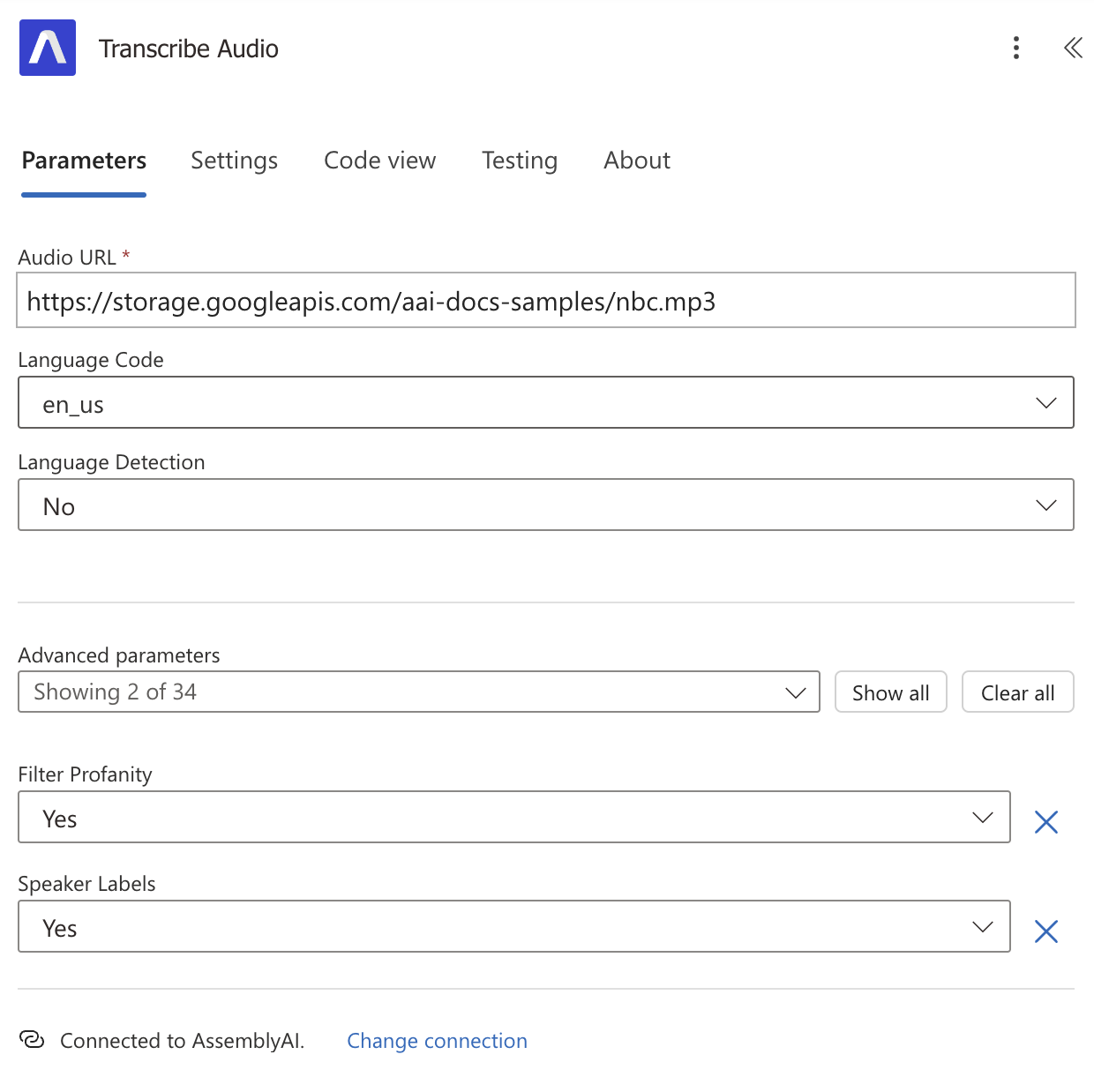 Configure an AssemblyAI action in Power Automate