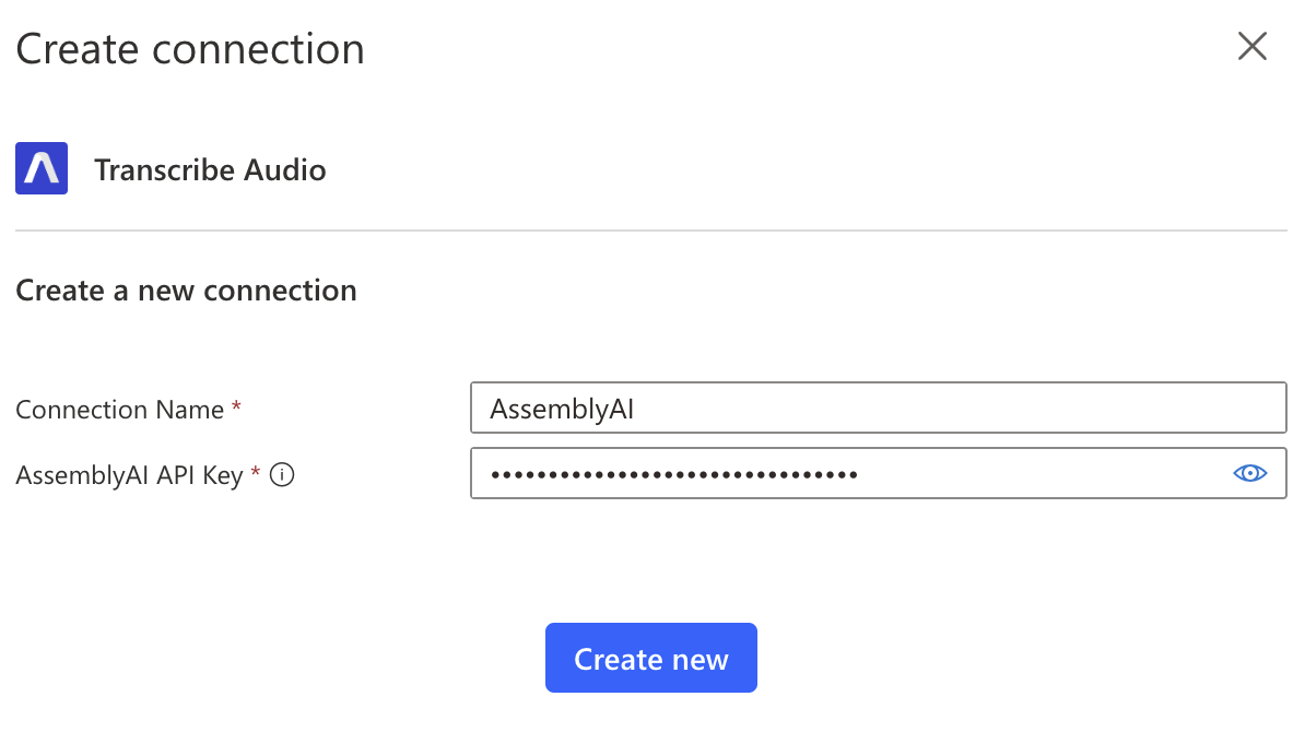 Create a connection to AssemblyAI in Power Automate